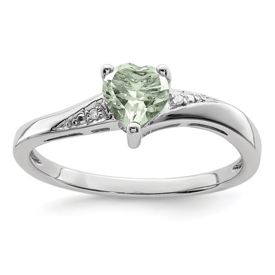 Sterling Silver Green Quartz Diamond Band Ring