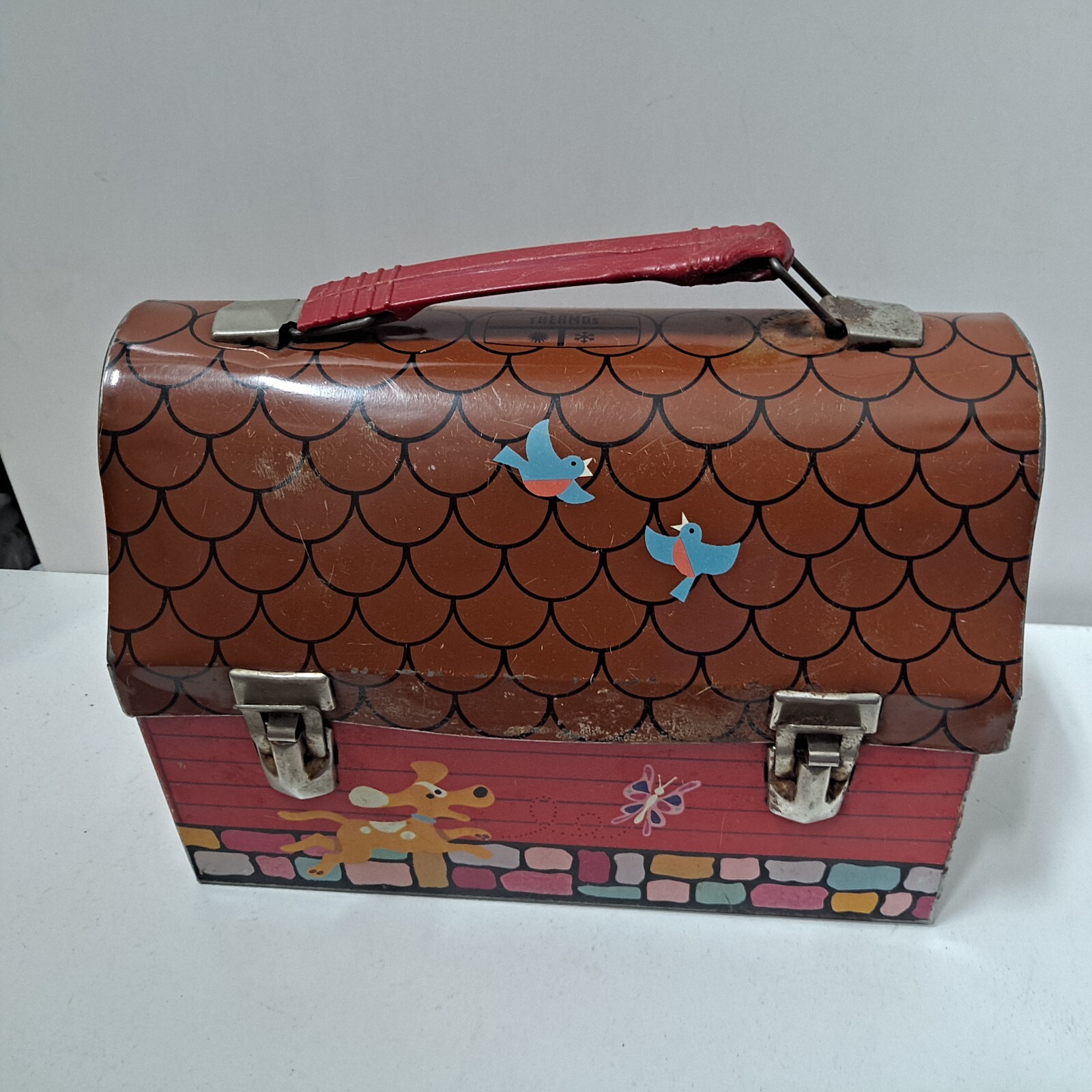 King Seeley Metal Dome Lunch Box Red Barn Dog And Cat No Thermos