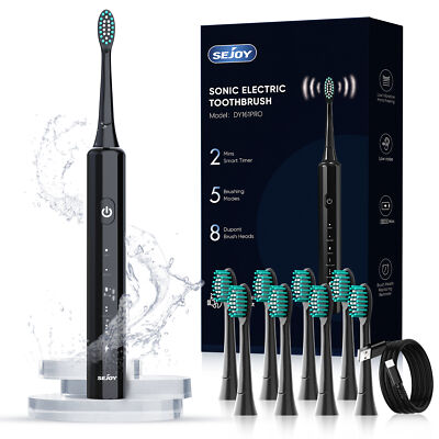 SEJOY Sonic Toothbrushes Electric Toothbrush for Adults W/ 8 Brush Heads 5 Modes