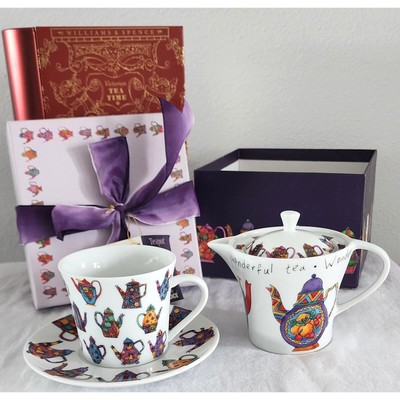 Tea For Me Cup Saucer & Pot PLUS Williams & Spence Victorian ''Book'' Tea Box New