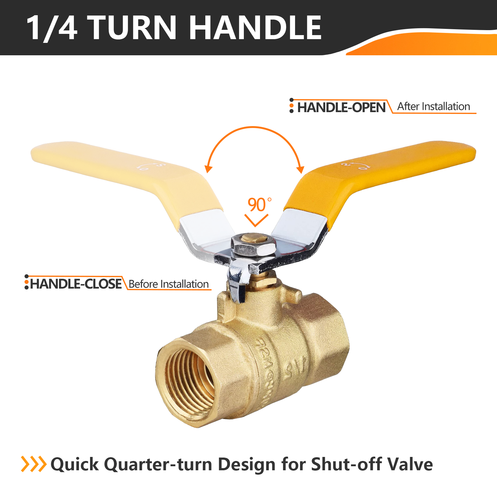 Brass Ball Valve FIP Threaded Yellow 3/4"or 1/2" Female Full Port 600WOG NPT