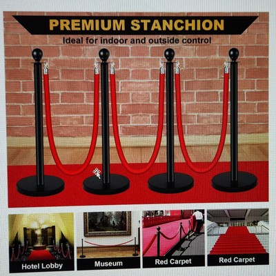 NEW! Crowd Control Barrier/Queue Set * 4 Stanchion Posts w/ 3 Ropes*GREAT DEAL!