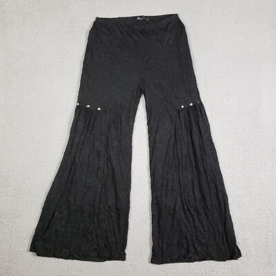Carine Pant Womens Medium Black Paris Wide Leg Stud Stretch Pull On Crinkle Knit