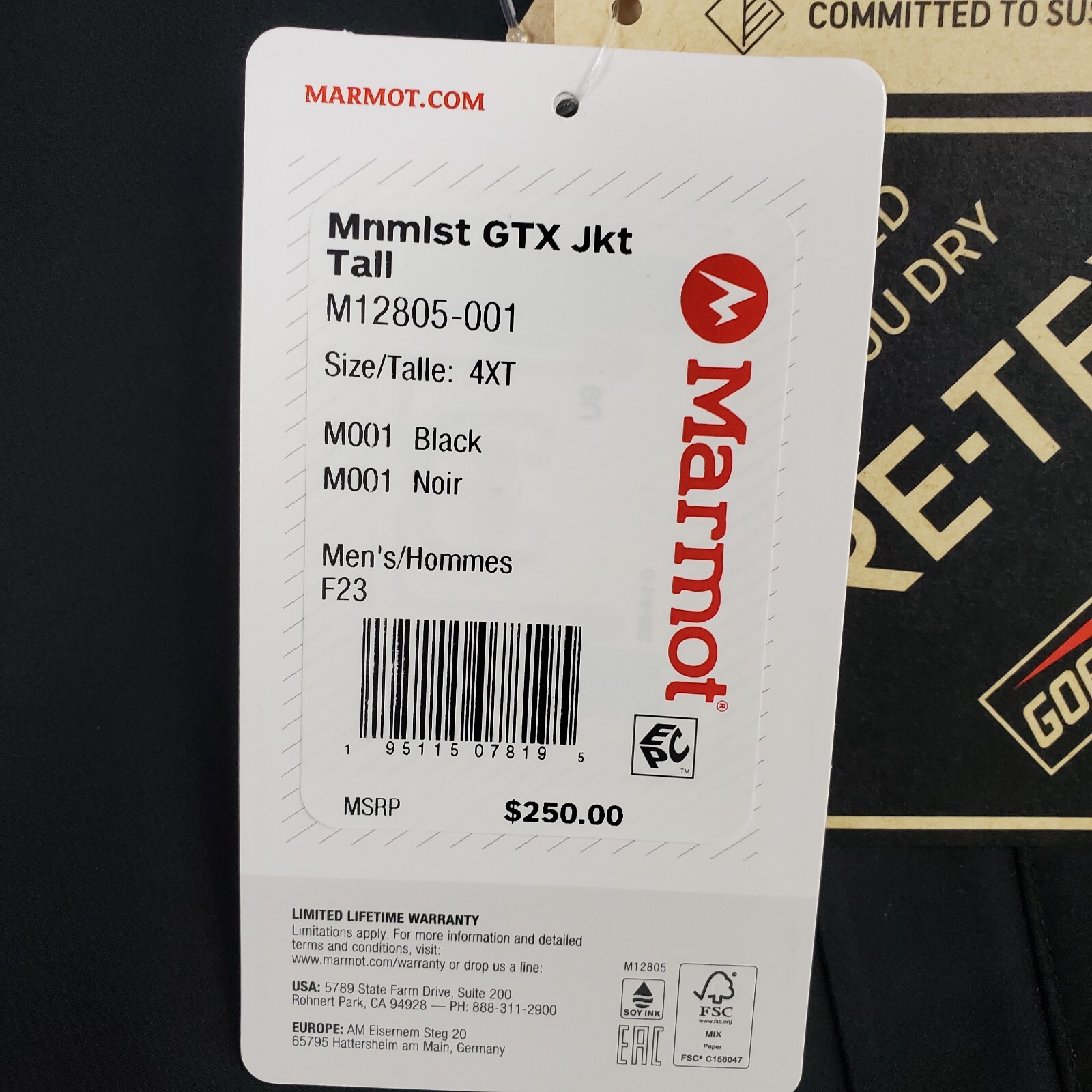 Pre-owned Marmot Gore Tex $250 Mens Size 4xlt Waterproof Hooded Jacket Black Full Zip