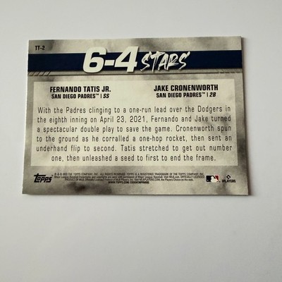 Verso de 2022 Topps Baseball Series 1 #TT2 Tatis JR/Cronenworth 6-4 Stars