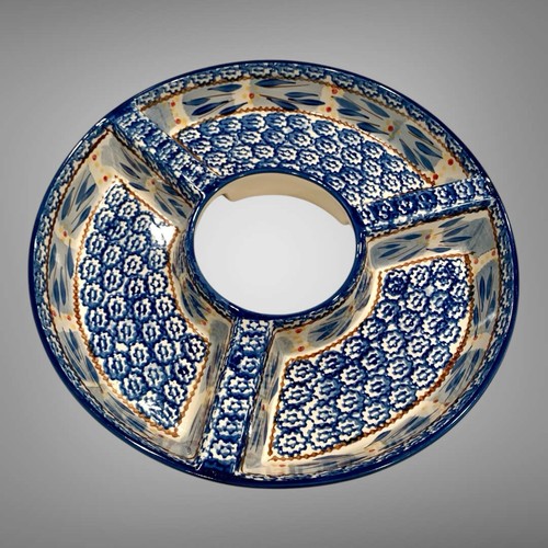 Temptations By Tara Old World Blue Chip Bowl/Plate W/ Dip Bowl And Stand