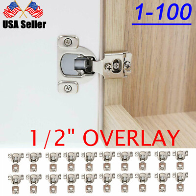 1-100 X (Pairs) 1/2''Overlay Soft Close Face Frame 105° Compact Cabinet Hinge Lot