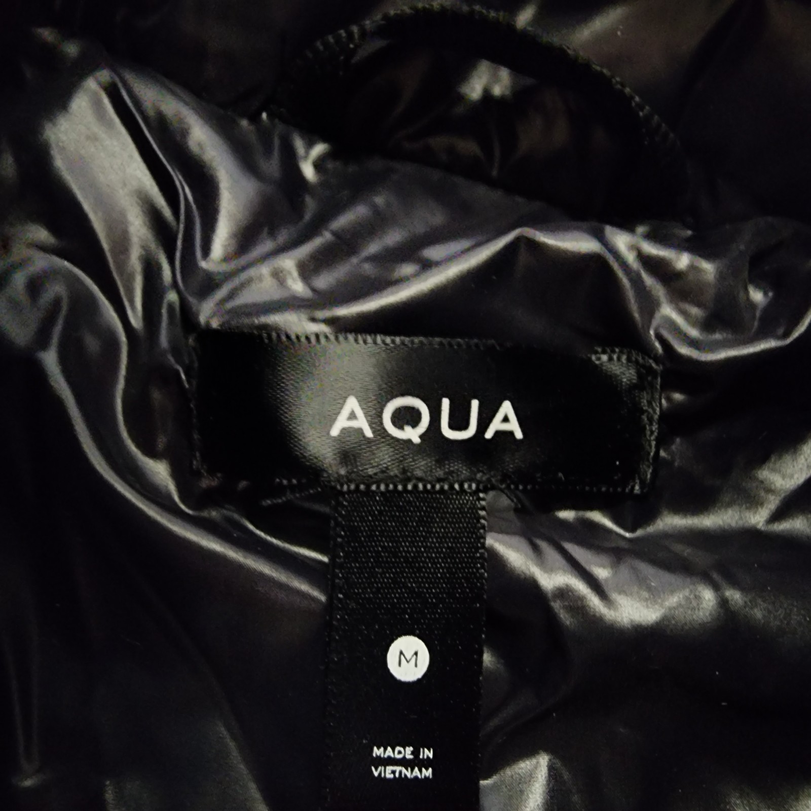 AQUA Gloss Allie Faux Fur Trim Down Puffer Jacket Women's M Black Zip Closure - Picture 11 of 17