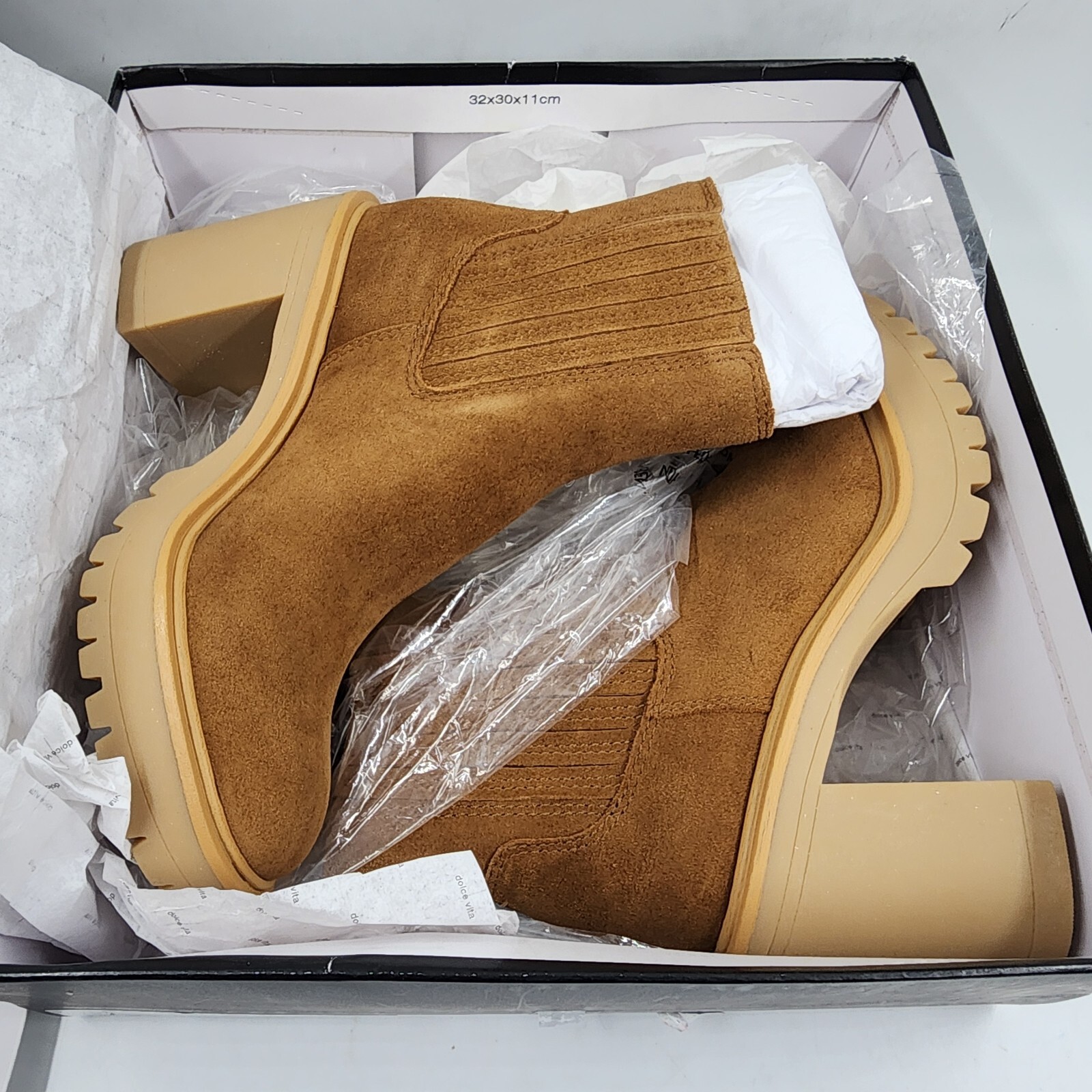Dolce Vita Caster Block Heel Booties Women's 6.5 Camel Suede Round Toe Pull On - Picture 13 of 16