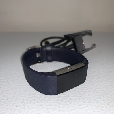 Fitbit Charge 2 Black w/Blue Band Activity Step Tracker w/ Charger - Without Box