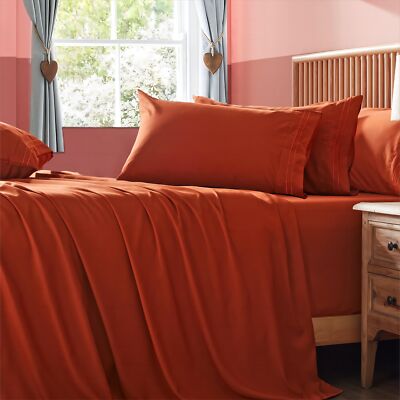 Extra Deep Pocket Full Size Sheets Set, 6 Pieces Soft Burnt Orange Sheets 18-...
