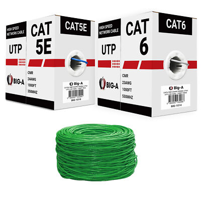 Cat5e Cat6 Cable 1000ft Solid 4 Pair Bulk Cat 5 Cat 6 Ethernet Cable (UTP CMR)
