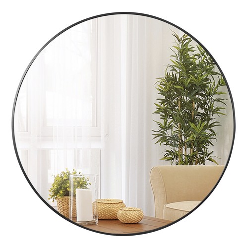 36 Inch Round Mirror Black Wall Mounted Bathroom Mirror W/Metal
