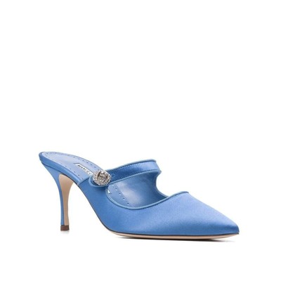 Pre-owned Manolo Blahnik Camparimu Jewel 070 Mules In Blue