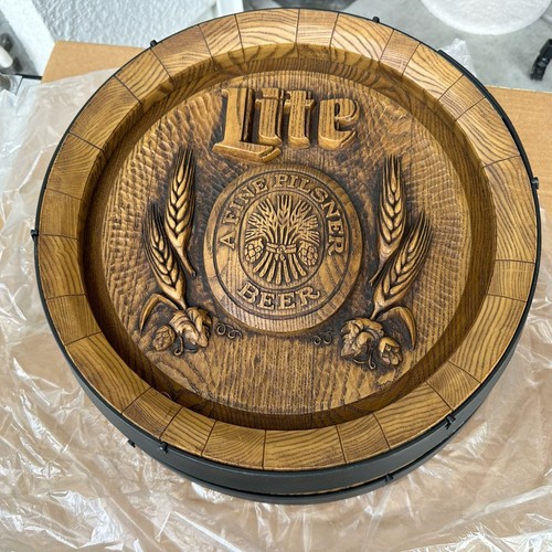 Vintage 1980s Miller Lite Beer Barrel Head Display Sign