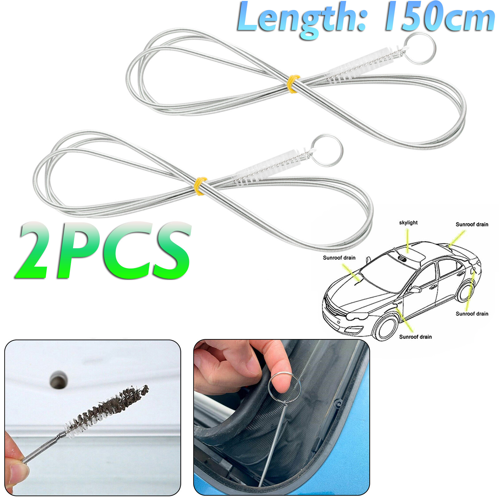 2x150CM Flexible Car Drain Dredge Sunroof Cleaning Scrub Brush Tool