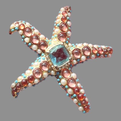 Vtg KJL Kenneth Jay Lane For Avon Starfish Brooch Pin Pearls Turquoise