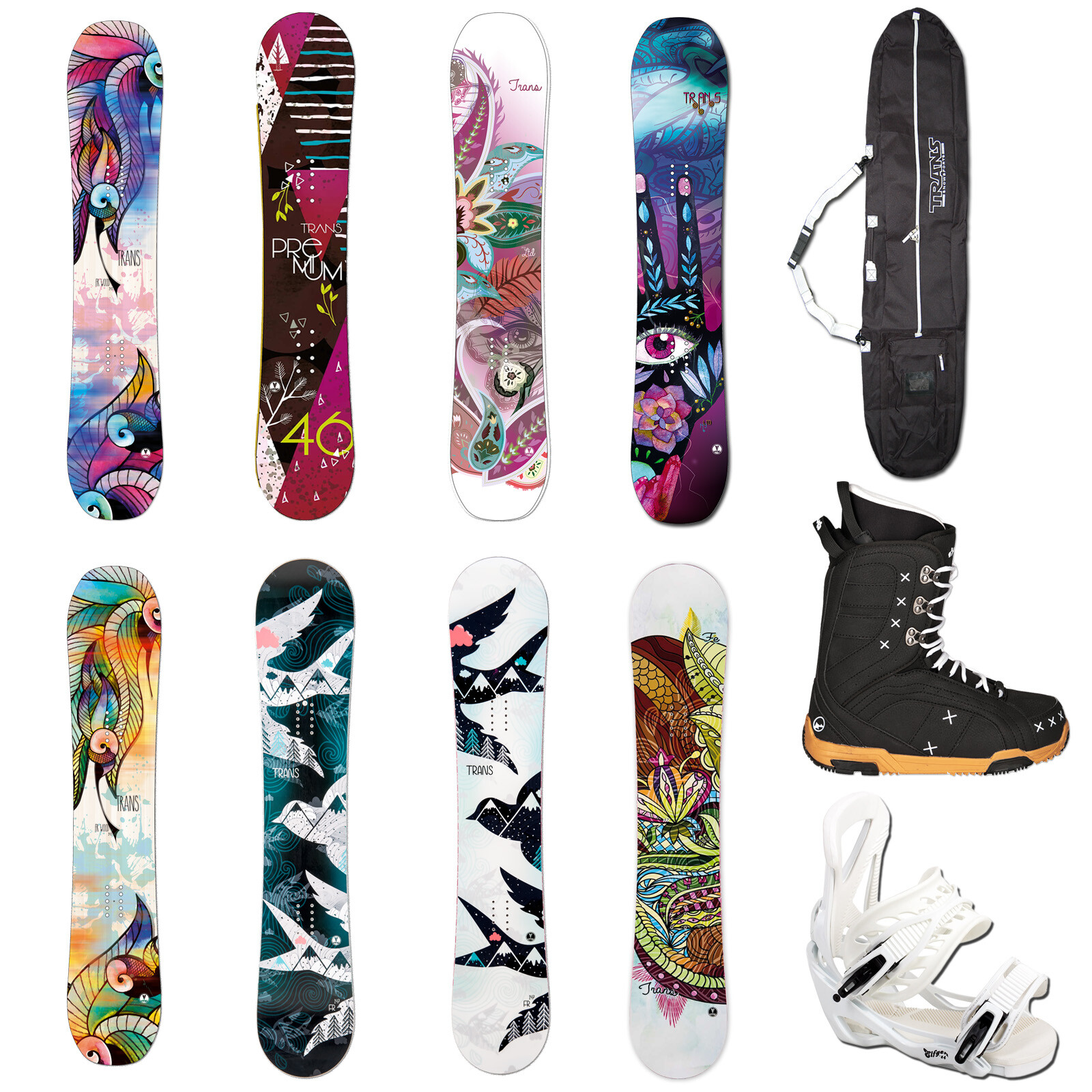 DAMEN SNOWBOARD SET KOMPLETT TRANS 139 143 147 152 CM