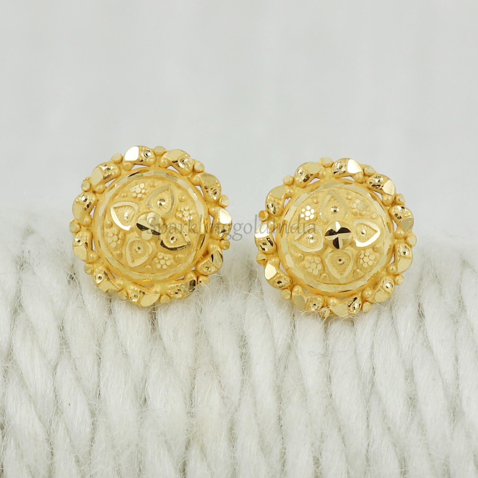 22k 22ct Gold Stud Earrings Indian Handmade 22kt Solid Gold