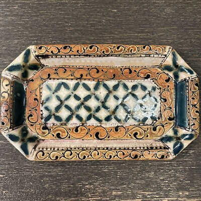 VTG Adam Spector Studios Ceramic Pottery Glazed Vanity Tray Trinket Dish Orange