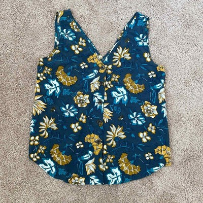 Loft Petrol blue/grey  floral vneck blouse Small