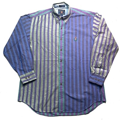 Vintage Chaps Ralph Lauren Mens Large Button Down Multi Color Striped Shirt