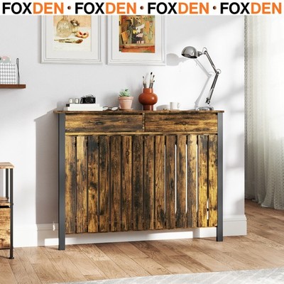 Radiator Cover 119cm Drawers Vertical Slats Skirting Board Cut Out Rustic Brown