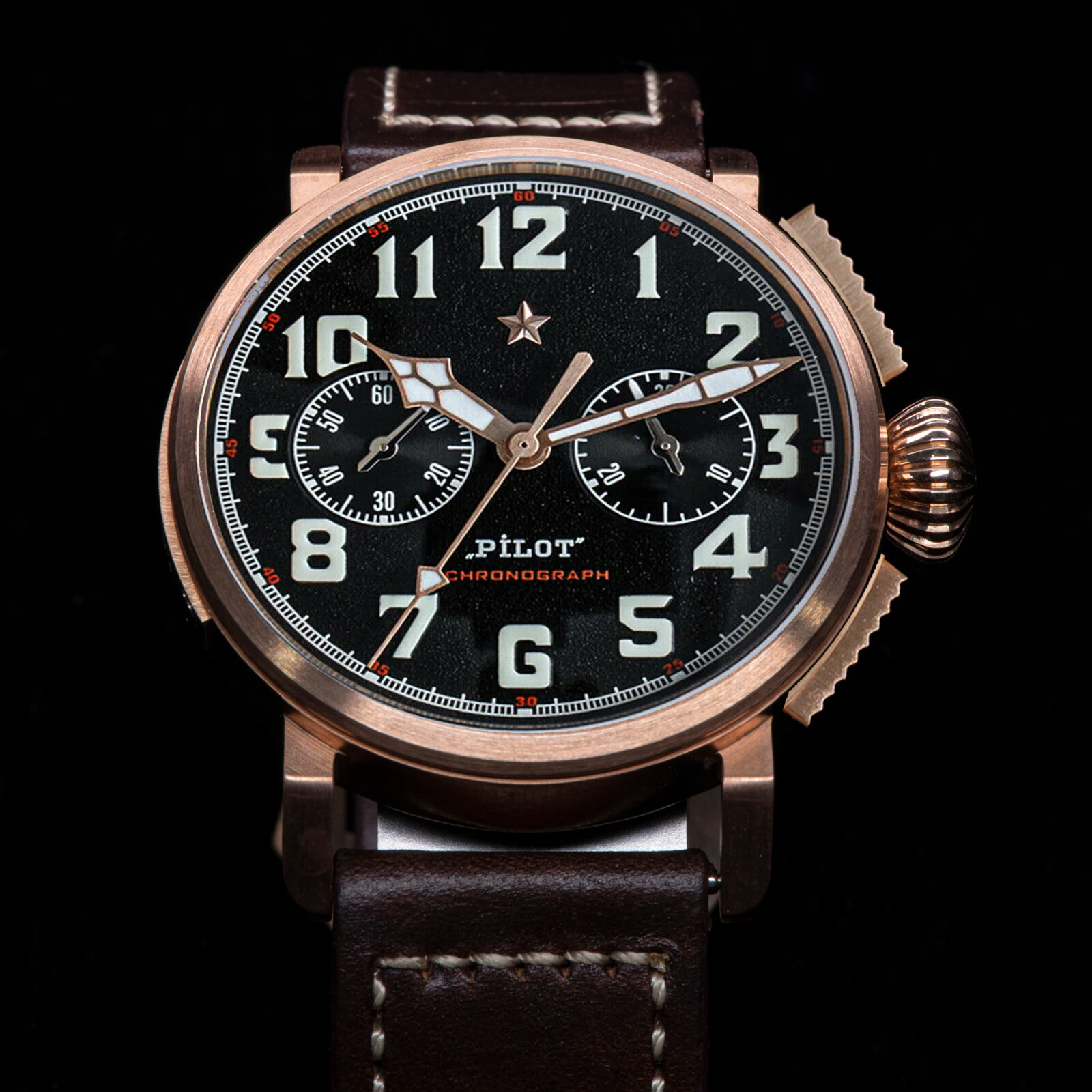 Pre-owned Sugess 42mm Pilot Master Chrono Cusn8 Bronze Mechanical Mens Watch Seagull 1963