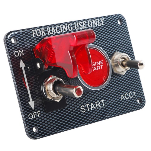 Carbon Ignition Button Switch Panel Engine Start Push LED 12V Toggle Racing Car