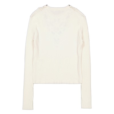 Pre-owned Rabanne Long Sleeve Floral Detail Knit Sweater In White