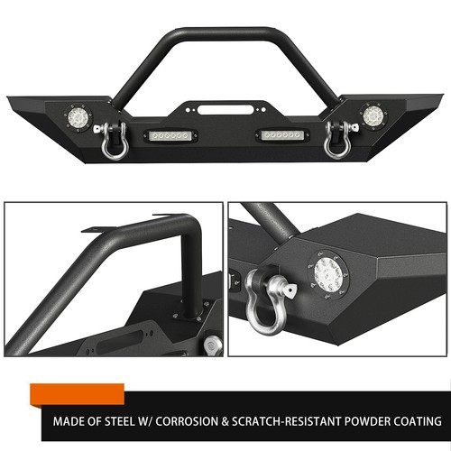 For 07-24 Jeep Wrangler JK JL Gladiator JT Front Bumper w/LED Lights Winch Plate