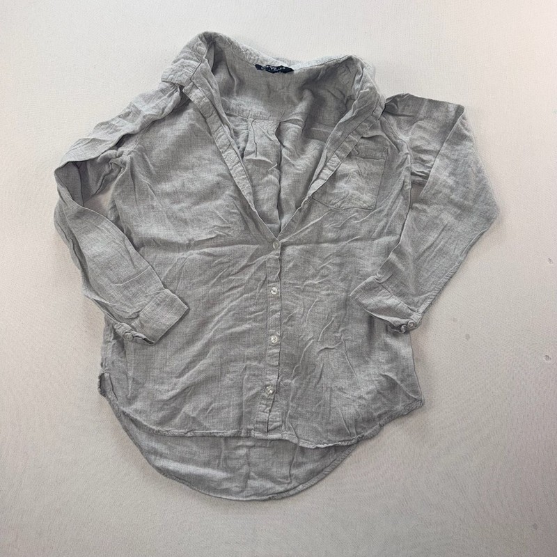 Velvet Heart Gray Long Sleeve Button-Down Linen Tunic Shirt Large nb