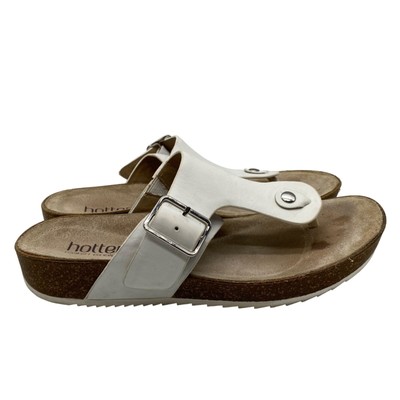 Hotter Comfort Concept Resort White Leather Low Wedge T--Strap Sandal Women's 7