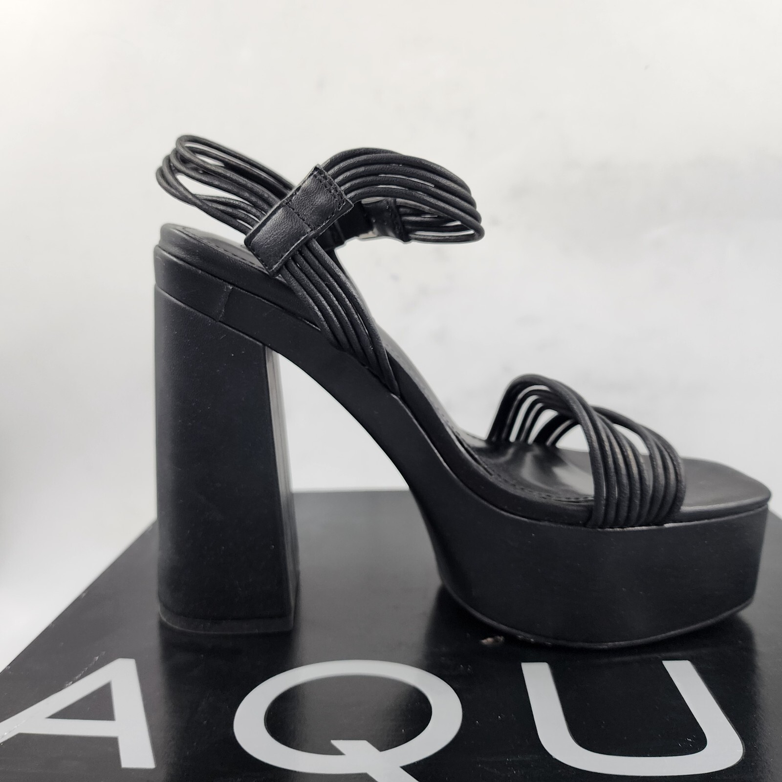 AQUA Sweet Block Heel Platform Sandals Women's 7M Black Solid Square Open Toe - Picture 11 of 16