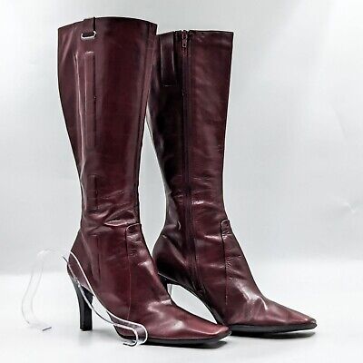 Nine West Women Neola Cherry Red Leather Retro Vintage 90s Square toe Boots sz 8