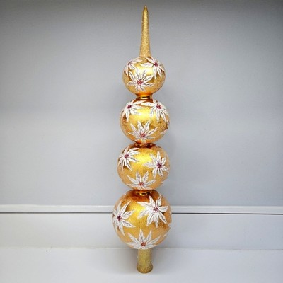 VINTAGE Christopher Radko White Poinsettia Gold 4 Tier Finial Topper 16'' 1998