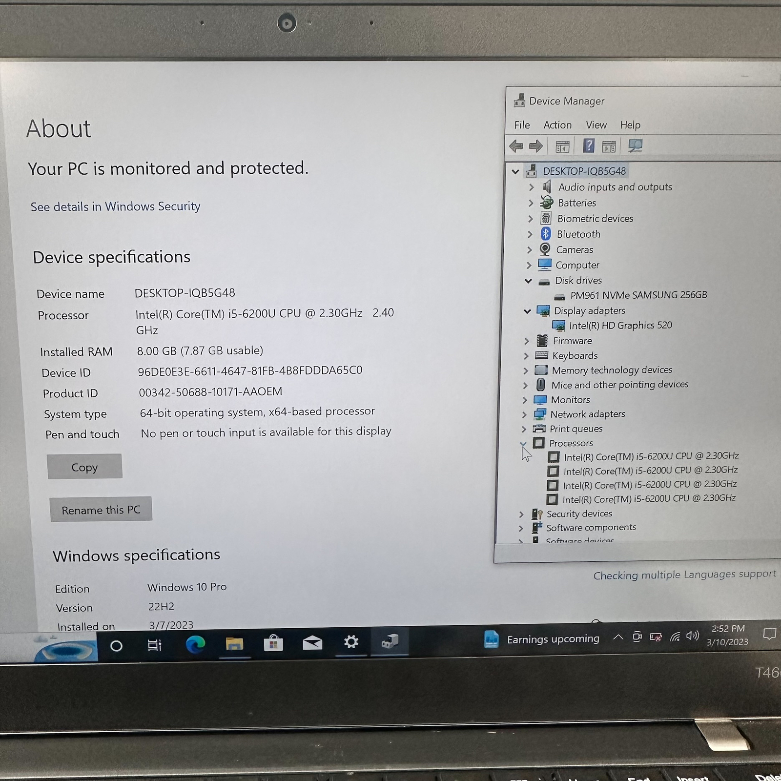 Lenovo ThinkPad T460S i5-6200U 2.3GHz 8GB RAM 256GB M.2 Intel HD 520 Win 10 Pro - Picture 10 of 12