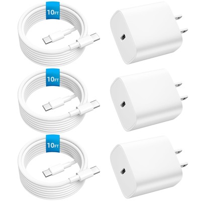 3-Pack 20W USB C Fast Charger for iPhone 15/15 Pro Max Charger for iPad Pro C...