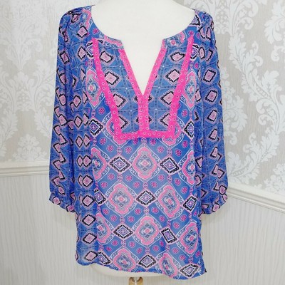 NWOT Old Navy Colorful Sheer Boho Tunic 3/4 Sleeves Top Medium