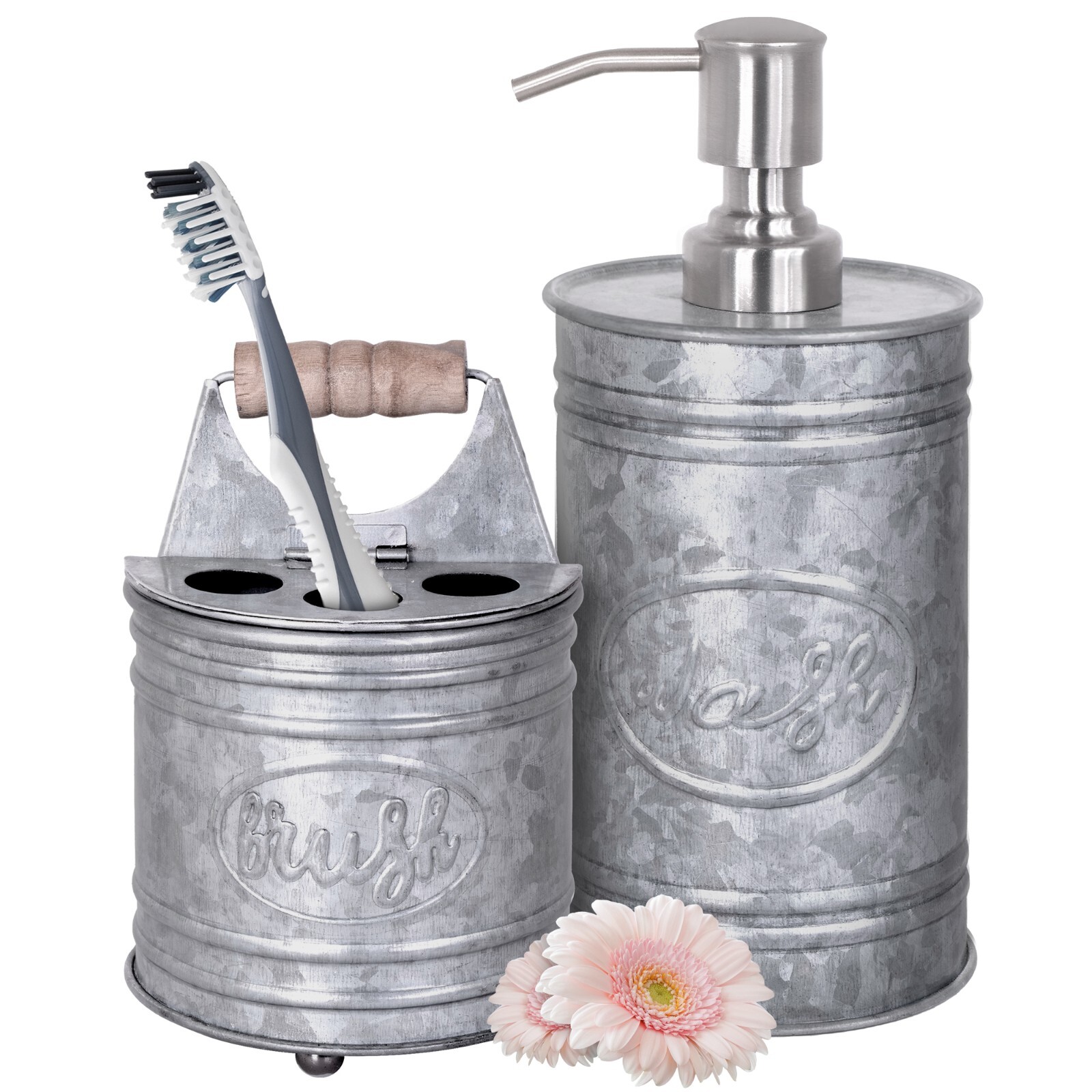 Autumn Alley Galvanized Farmhouse Soap Dispenser Rustic Bathroom Accessories Set