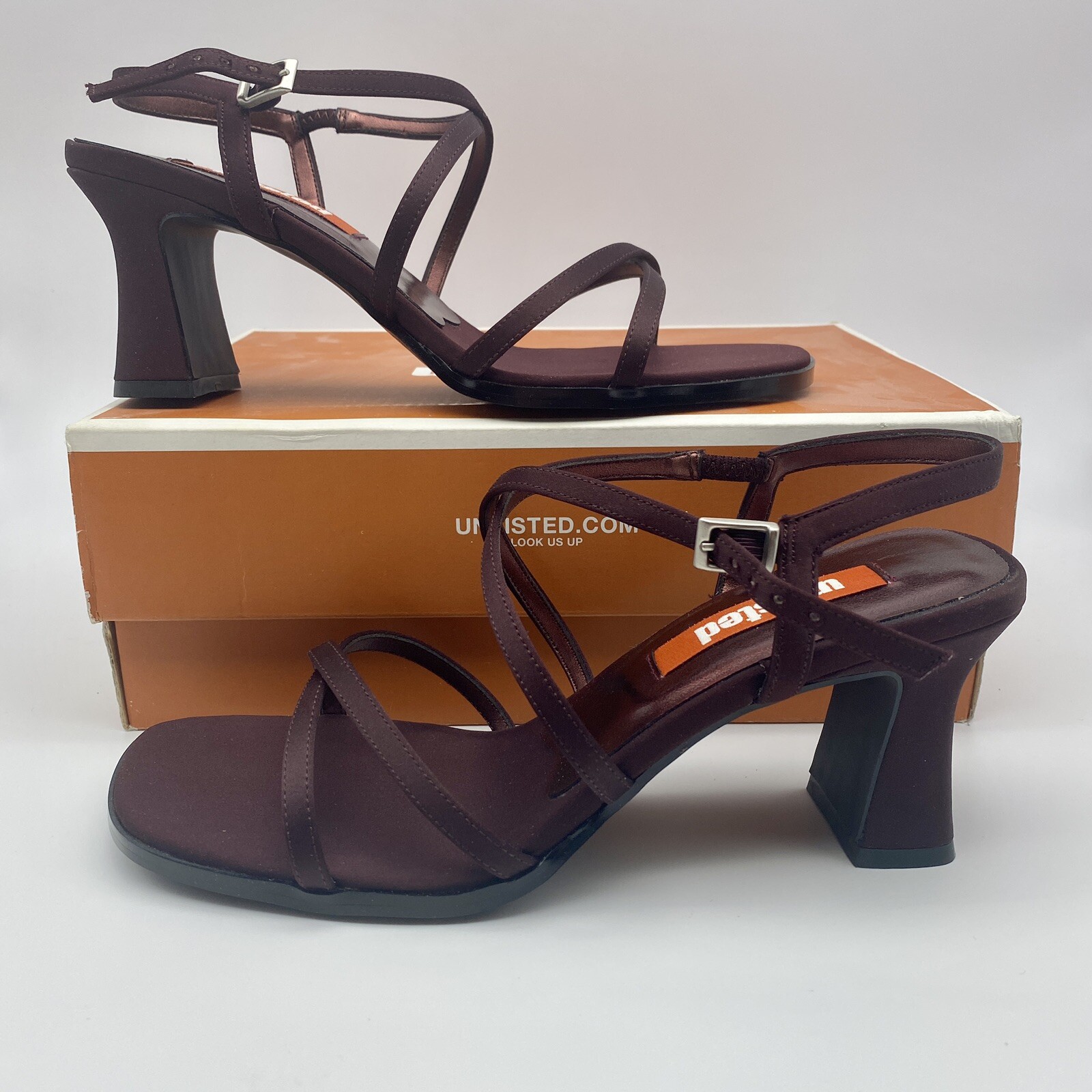 SHIMMERY PEWTER STRAPPY SATIN HEELS 