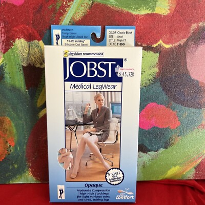 JOBST Women's Opaque Thigh High Dot 15-20 mmHg Small Black New In Box