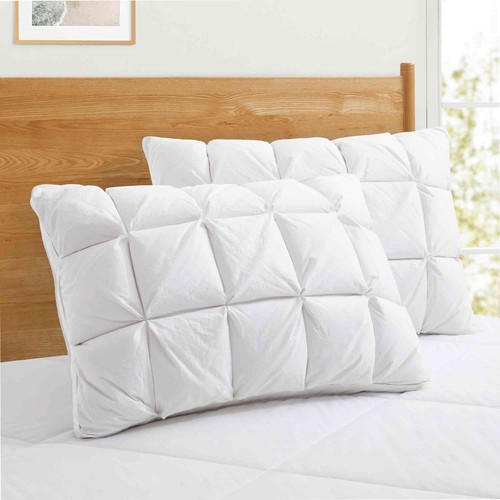 BLAIN SLEEP PILLOW LOW 収納バッグ・カバー2つ付き 2 Pack Luxury Pinch Pleat Puffy Down Bed Pillows 75% Down