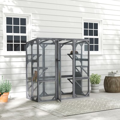 PawHut Catio Outdoor Cat Enclosure for 1-3 Cats, 59" x 28" x 60", Gray
