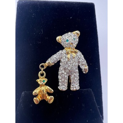 CZ Encrusted Rhinestone Teddy Bear Brooch carrying Charm Teddy Bear 