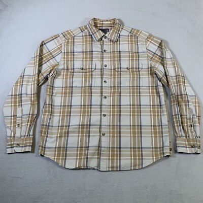 Gander Mountain Guide Series Shirt Mens Large Brown Tan Plaid Check Long Sleeve