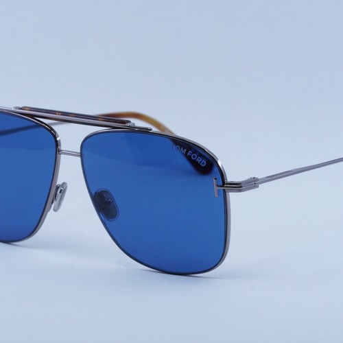Pre-owned Tom Ford Ft1017 14v Shiny Ruthenium/blue 60-12-145 Sunglasses Authentic