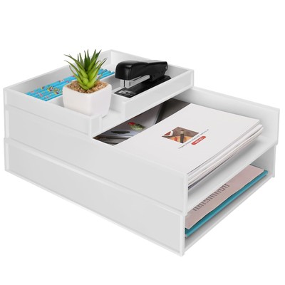 A4 Paper Tray 3-Piece Set Desk File Organizer White Plastic Stackable