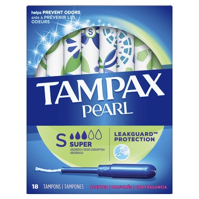 Pearl Plastic Tampons, Super Absorbency, Scented, 18 Count