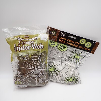 Halloween Spider Webs & Webbing Bundle - 2 Super Stretch Cobweb Packs Decoration